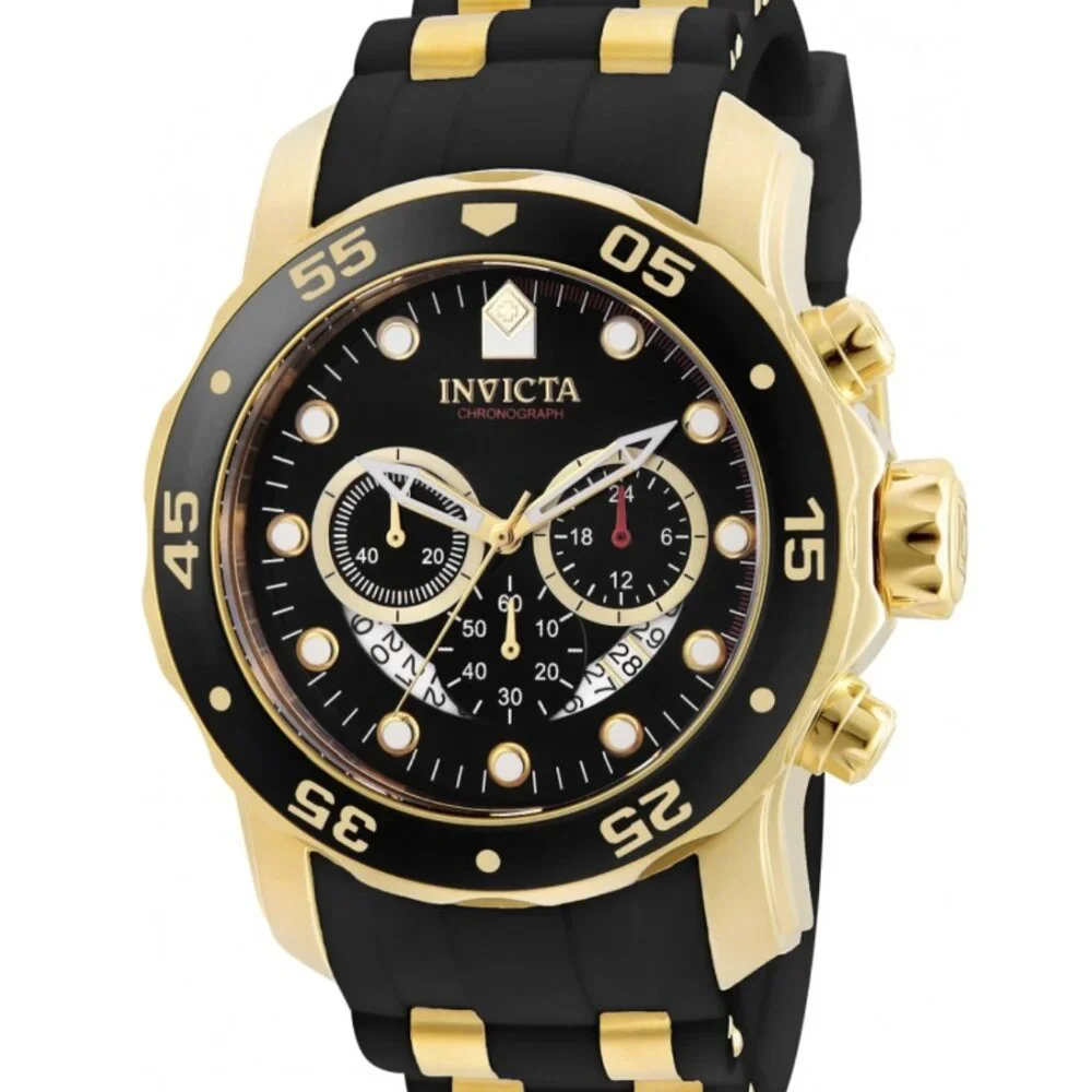 Invicta Gold and Black Pro Diver Chronograph Watch #6981 with Heavy Black Case